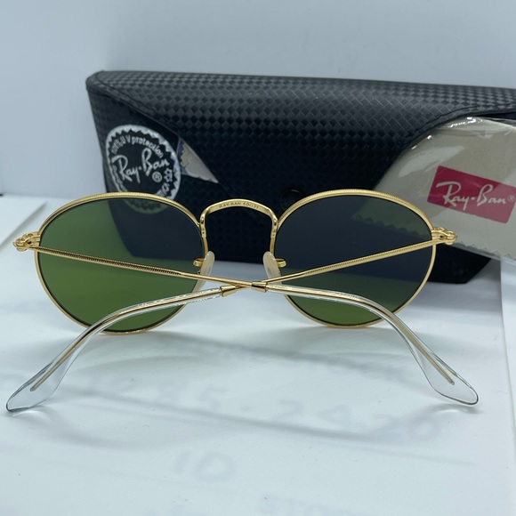 Brand New Rayban Round Rb3447 Gold with Flash Blue - Picture 6 of 8